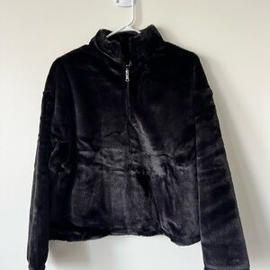 A New Day Black Faux Fur Half Zip Sweatshirt Jacket